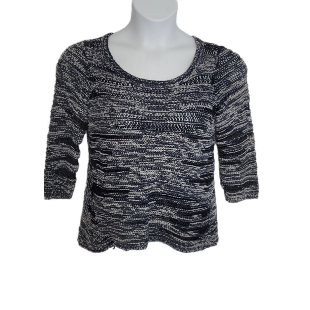 EILEEN FISHER sweater marled mix media gray 3/4 sleeve scoop neck M